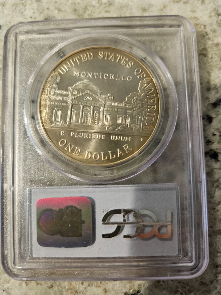 1993 P Thomas Jefferson Commemorative Silver Dollar $1 PCGS MS 69 - Image 2 of 2