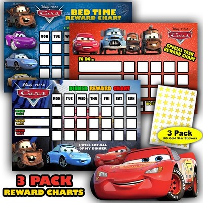 3er Pack - Disney Cars Belohnungstabellen - Good Behaviour Learning - 100 Gold Stars
