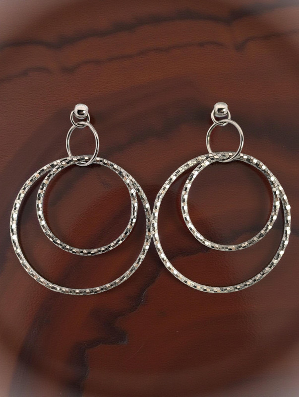 ESTATE JEWELRY SOLID 14K WHITE GOLD HOOP POST EARRINGS 1" CIRCLE IN CIRCLE #7929