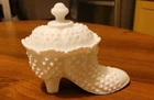 Vintage Hobnail Milk Glass Shoe or Boot Candy Dish with Lid