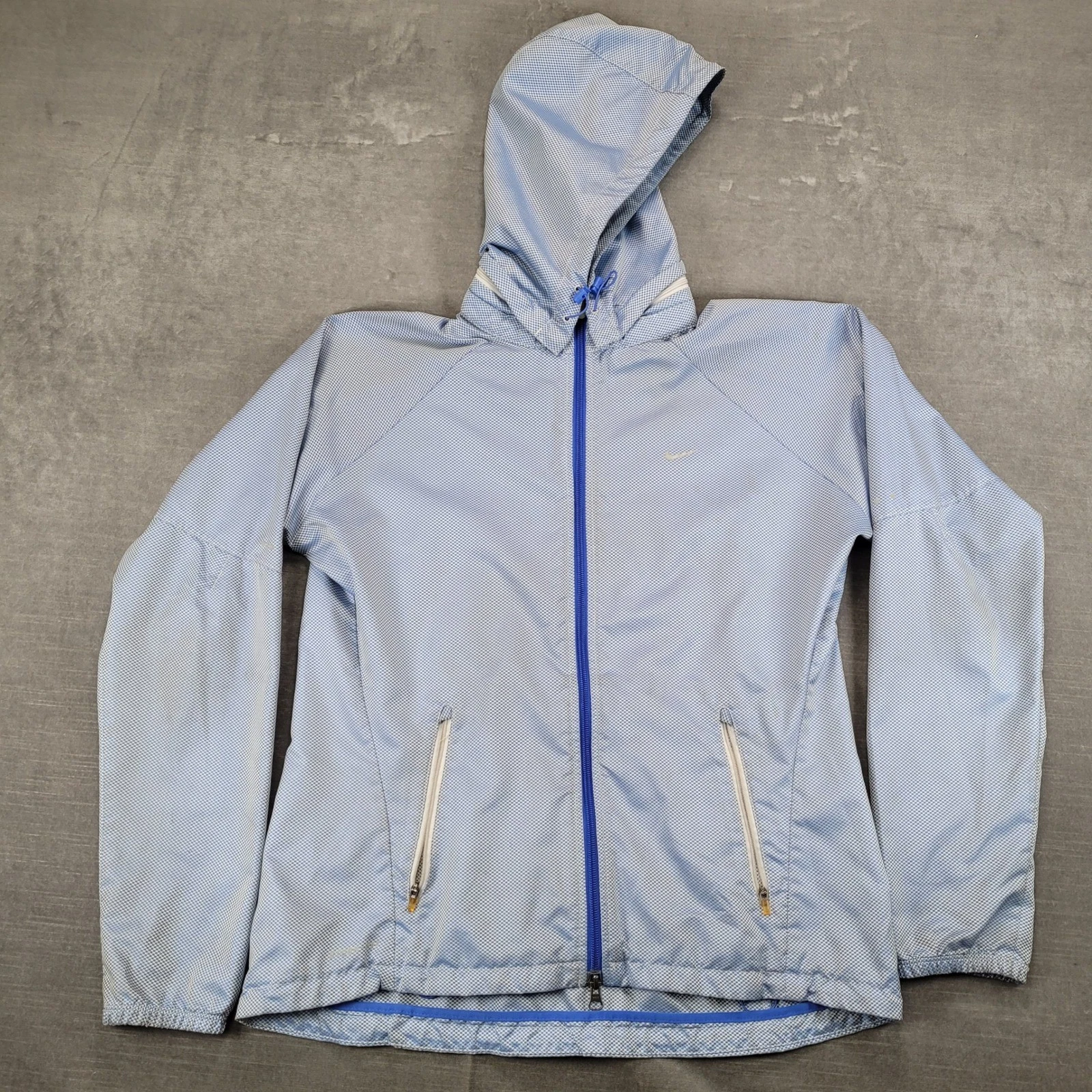 Nike Storm-FIT Lightweight Hooded Jacket Blue White Checkered Full Zip Women's L