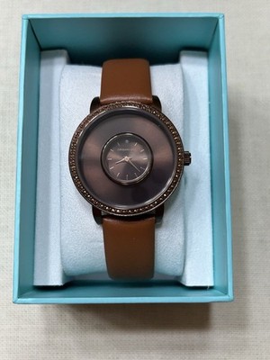 Origami Owl LK5010 Signature Chocolate Watch Metallic Crystals/Leather Band''NIB''