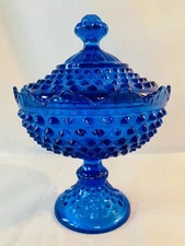 Vintage Fenton Colonial Blue Pedestal Candy Dish Covered Compote 8.5” Tall