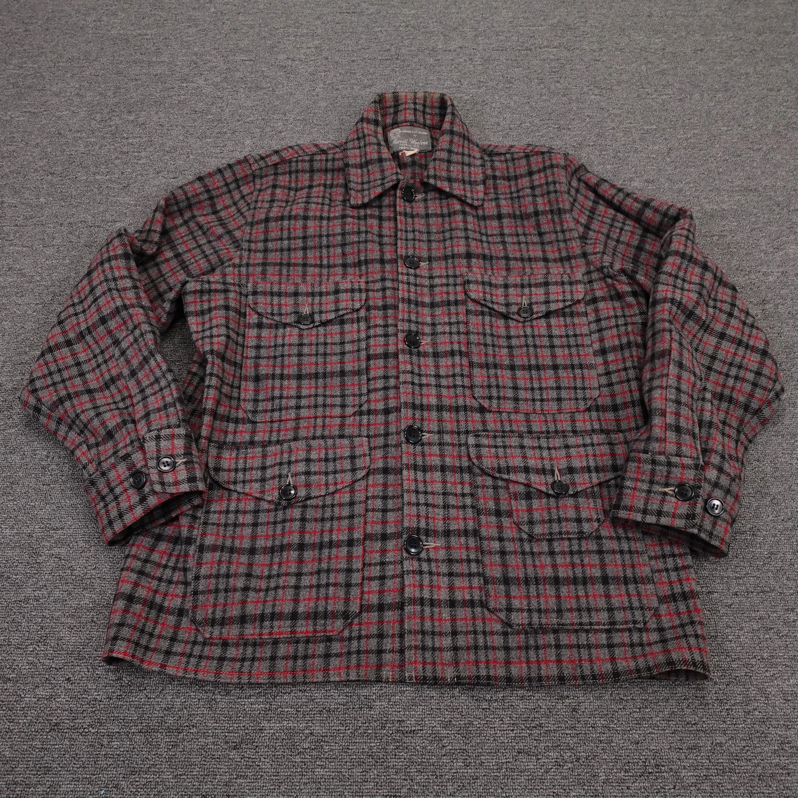 Vintage Merrill Woolens Flannel Jacket Large Gray Wool Hunting Shacket 50s
Opens in a new window or
