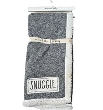 Rae Dunn SNUGGLE Knit Sherpa Baby Blanket Gray Black White Trim NEW 30”X 40”
