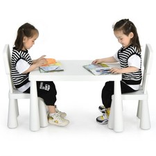 Costway Kids Table 2 Chairs Set Toddler Activity Play Dining Study Desk White