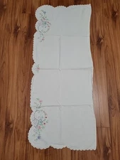 Vintage handmade Embroidered runner for dresser or table 17"×42"