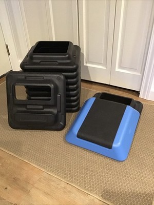 Set of 11 The Step Aerobics Platform & 10  Riser Steps Square w/ Angle Risers