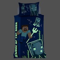 Minecraft Einzelbett Bettbezug Set Blau Wendbar Leuchteffekt Kinder