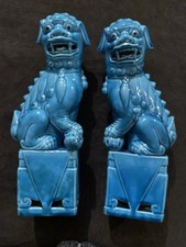 COPPIA STATUINE CANI di FOO CINESE in porcellana smaltata turchese