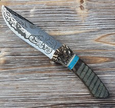 Gamsjaga Messer geätzt GJ102 Wasserbüffelhorn