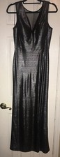 Nightway Macys Women Metallic Gray Slit Long Formal Gown Party Dress Size 10