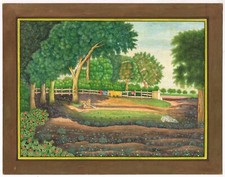 Fatto a Mano Indiano Miniatura Dipinto Di Etnico Art Su Carta 34.3x26.7cm