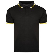 Mens Short Sleeve Plain Tipping Polo Shirt T Shirt Top Casual  S-2XL Pique