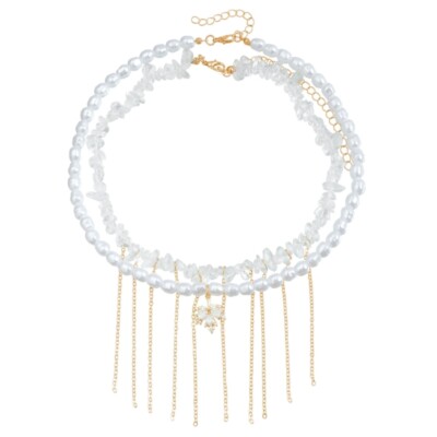 Elegant Layered Choker Necklace Imitation Pearls Neck Chain for Women Neckwear