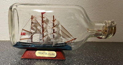 Vintage Ship in a Bottle - Fregatten Jylland - Danish Tall Ship Model with Stand