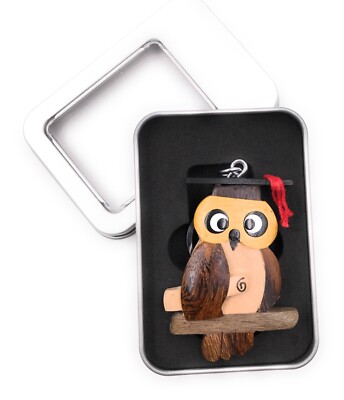 Portachiavi Legno Gufo Uhu Uccello Civetta Sciarpa Cappello di