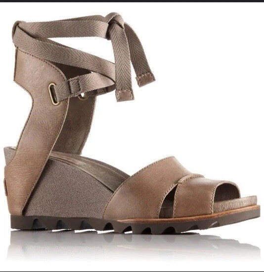 Sorel Joanie Tan Ankle Wedge Sandals Size 8.5 Wrap Tie Design