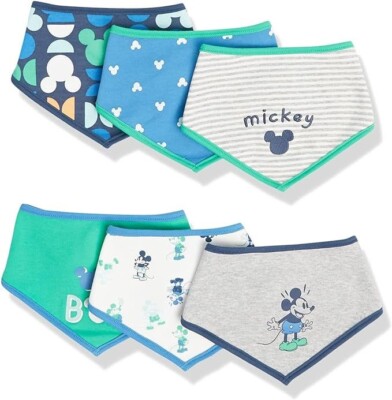 6 Pack Amazon Essentials Disney Mickey Mouse Boy 100% Cotton Bandana Baby Bibs