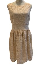 Loft Y2K Fit &Flare Women’s Coquette Dress Sz 6 Cream Floral Lace Lined Sparkle