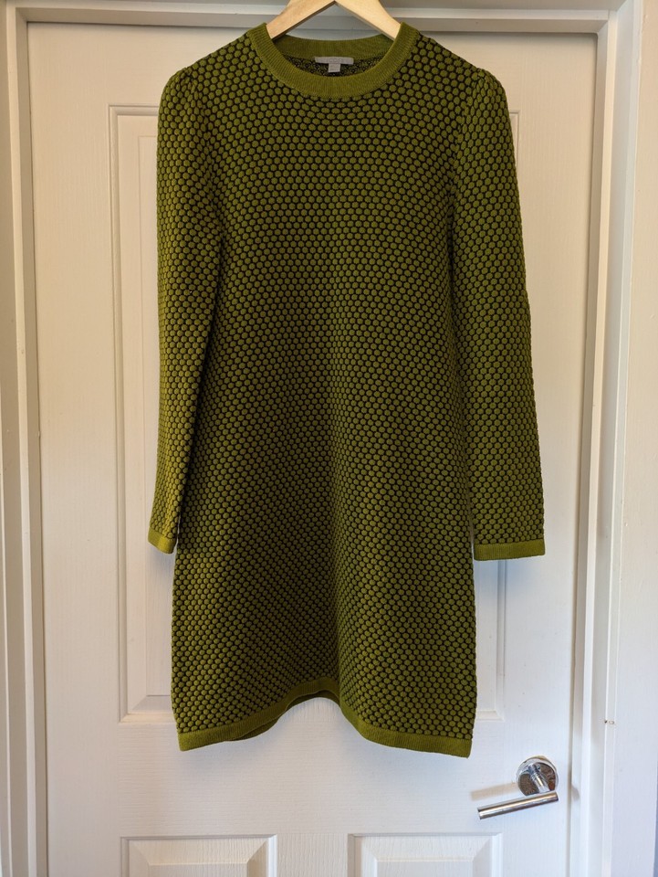 COS womens jumper dress navy & green Knit M 10 12 long sleeve Cotton