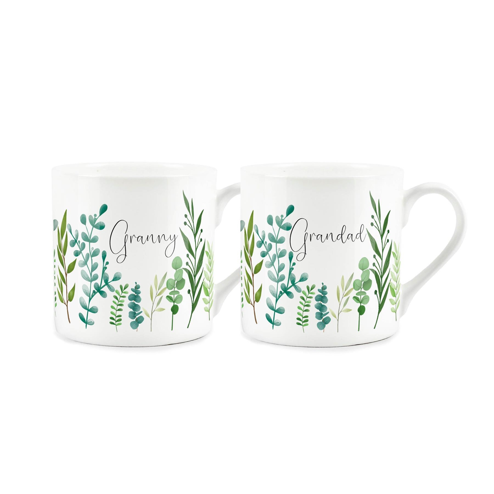Granny & Grandad Mugs - Ferns Gifts for Grandparents Bone China Cups Set of 2
