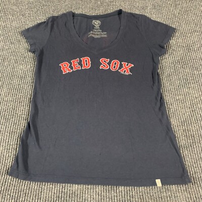 Boston Red Sox T Shirt Womens Large Blue Faded Distressed Back Hit MLB Baseball