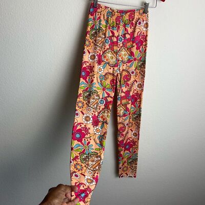 J&Me Multi-Orange Floral Retro Hippie Days Uber Soft Long Leggings OS