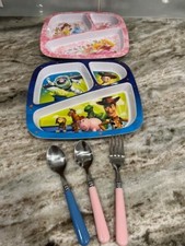 ZAK Designs Child's Divided Plates And 2 Spoons And 1 Fork Toy Story Princess