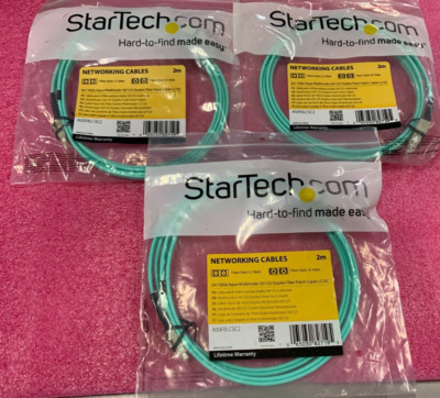 Lot Of 3 StarTech 2m 10 Gb Aqua Multimode 50/125 Duplex Fiber Patch Cable LC/SC