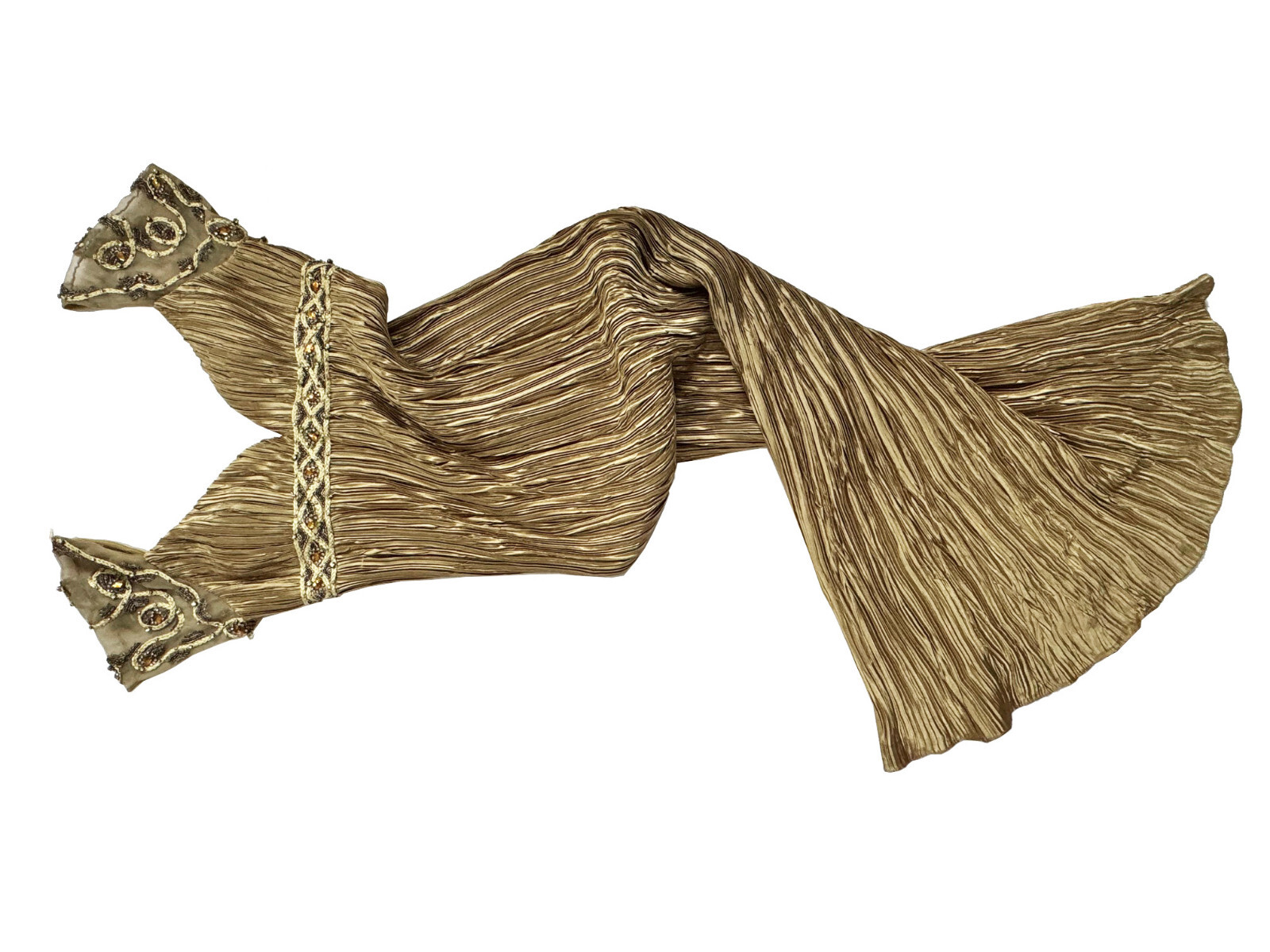 JOVANI Vintage Gold Goddess Evening Gown Fortuny … - image 10