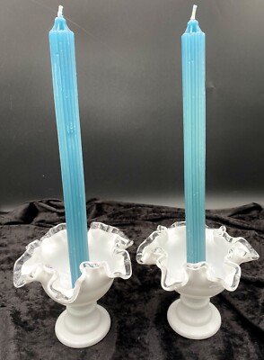 Pair - Vintage (60s) Fenton Silver Crest Large Candleholders, #7272, w/Sticker