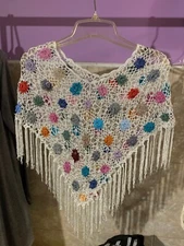 2pc Crochet Ponchos  (1pc White/Multi-Colored & 1pc Black/Multi-Colored)