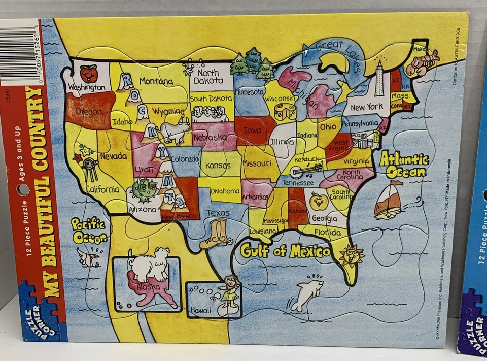 Puzzle Corner Set Of 2 Map Frame Tray Puzzles United States Continents  - Image 3 of 3