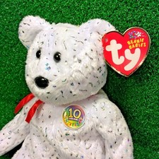 NEW Ty Beanie Baby Decade The White Version 10 Year Bear - MWMT - FREE Shipping