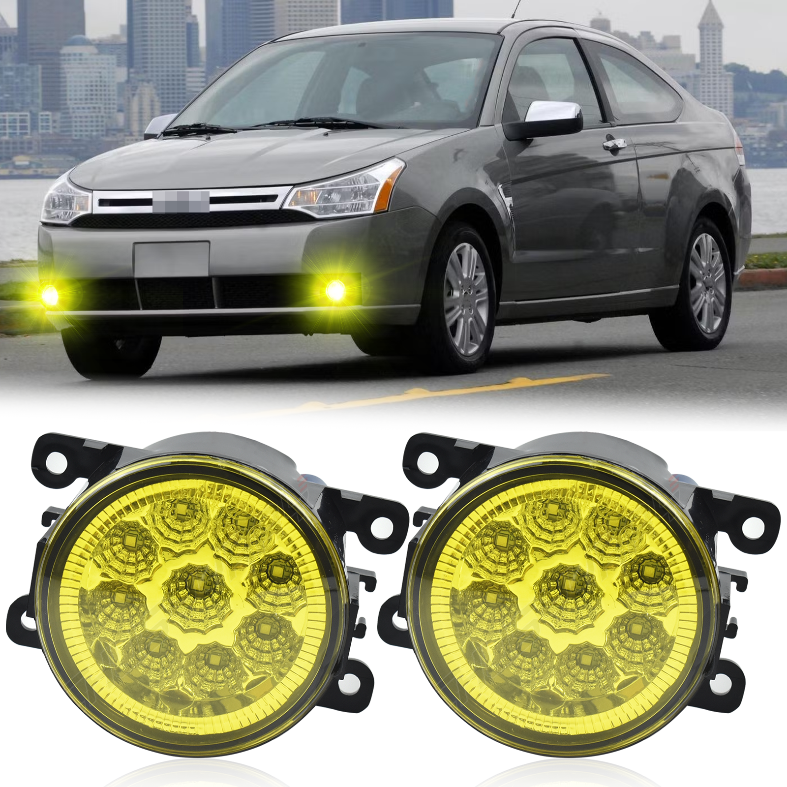 Pair For Ford Focus 08-14 Yellow Lens Led Front Bumper Fog Lights Lamps w/ Bulbs
