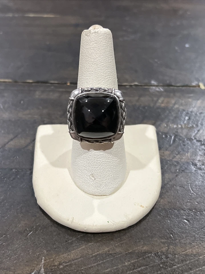 De colección~Anillo de ónix negro con cúpula de plata esterlina para damas~Talla 7~12,3 g~Patrón de trigo~ Foto 2 de 4