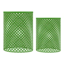 2PCS Green Side Table Metal Frame Accent Table Modern Openwork Pattern End Table