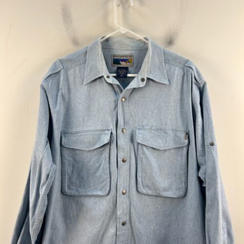 Ex Officio Mens XL Top Shirt Blue Collar Snap L/S Woven Cotton Pockets 17488 - Picture 3 of 10