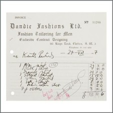 Rolling Stones Keith Richards Signed Invoice 1967 Bill Wyman Collection UK