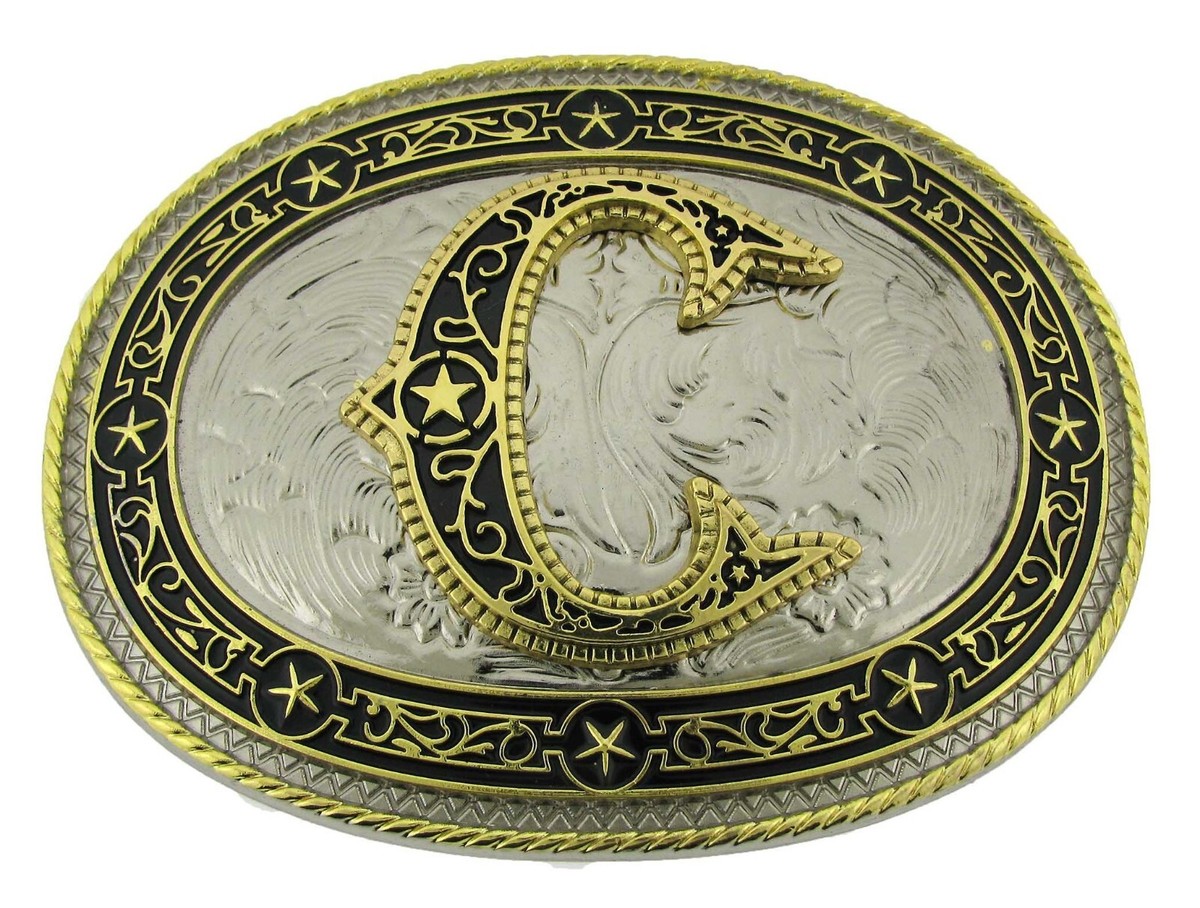 Initial C Letter Men Women Belt Buckle Vintage Metal Style 