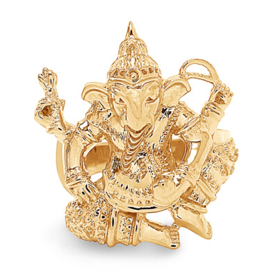 Rare Ganesha Figure Hdu God 14K Yellow Gold Plated Sterlg Ring For