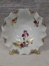 Unmarked Porcelain Flower Decorative Bowl and Stand Embossed
