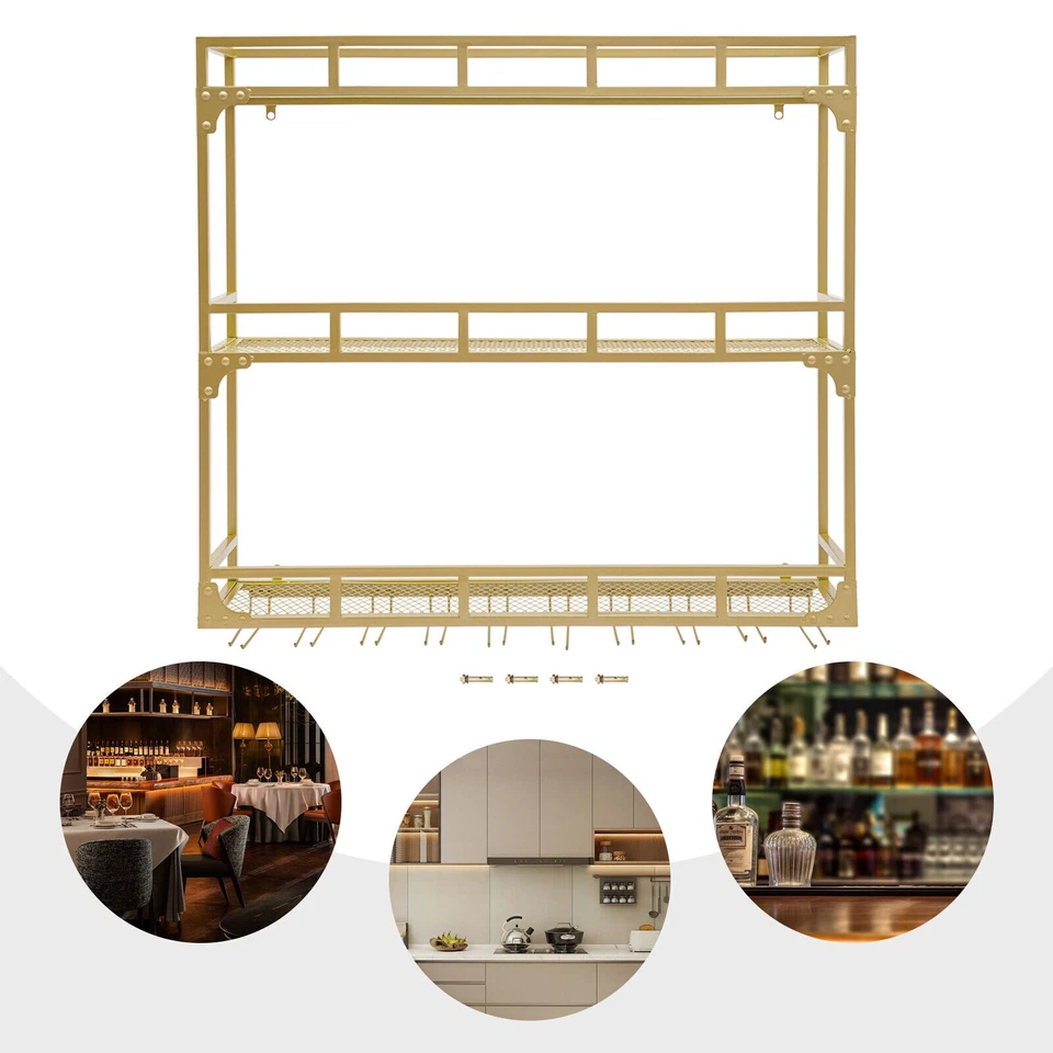 Gold Decorative Wall Mounted Wine Rack Iron Wall Mounted Bottle Glass Holder - Image 2 of 4