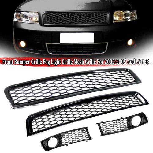For Audi A4 B6 Sedan 2001-2005 Front Upper Lower Grille Fog Lamp Grill Honeycomb - Picture 2 of 13