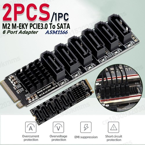 Tarjeta adaptadora M.2 NVMe PCI-E a 6 puertos SATA 3.0 ASM1166 6Gbps expansión PC - Imagen 18 de 23