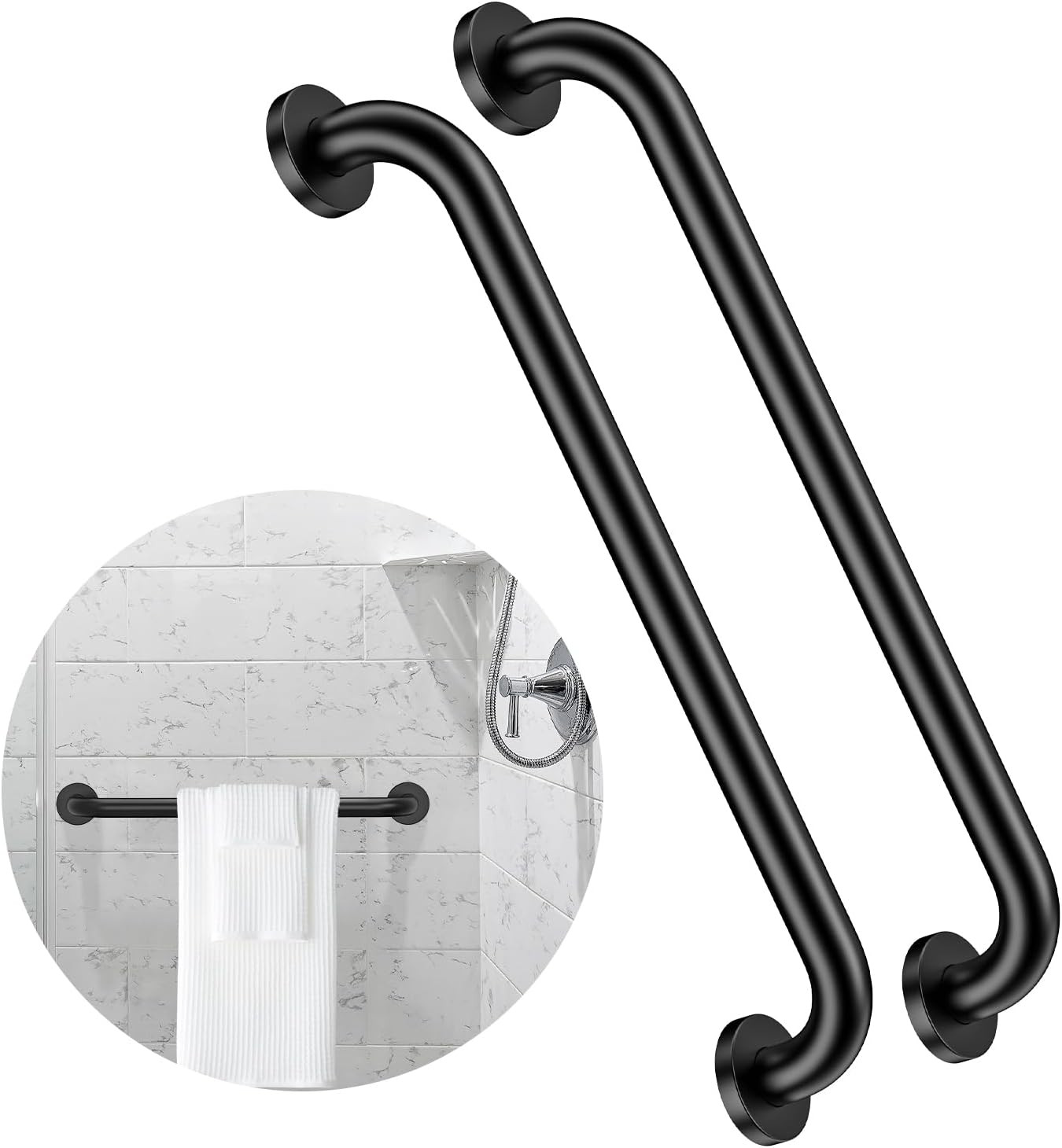 2 Pack 24 Inch Black Shower Grab Bars, ZUEXT Stainless Steel Bathroom Wall Grab