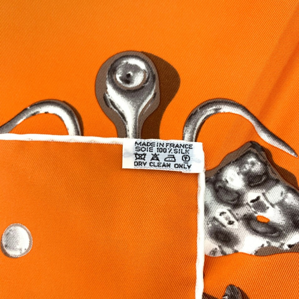 Hermes Carres90 Vif Argent Silver Drop Orange Silk Scarf With Box