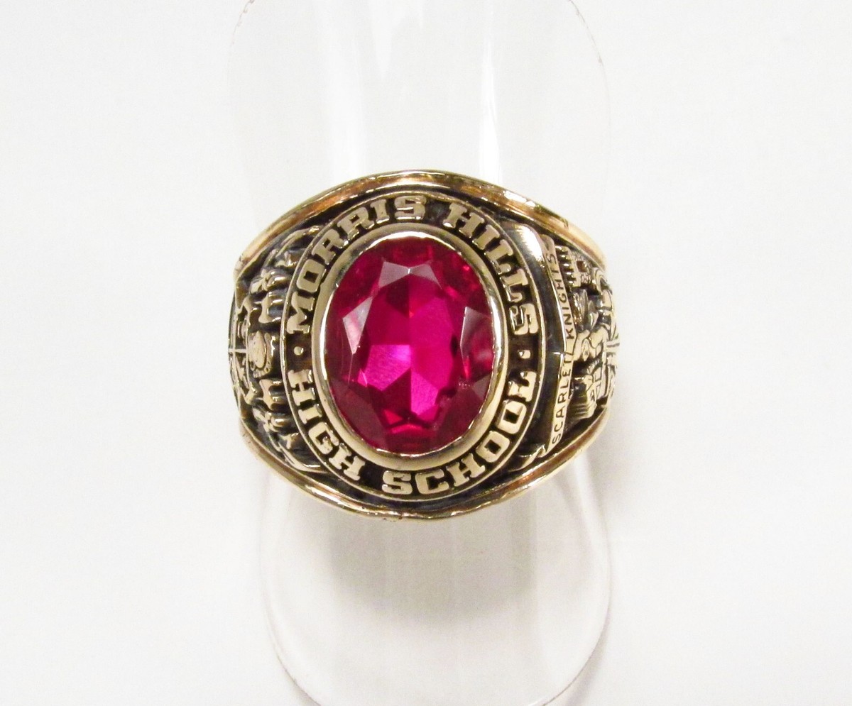 Vintage 1973 Morris Hills High School NJ USA 10K Gold Garnet
