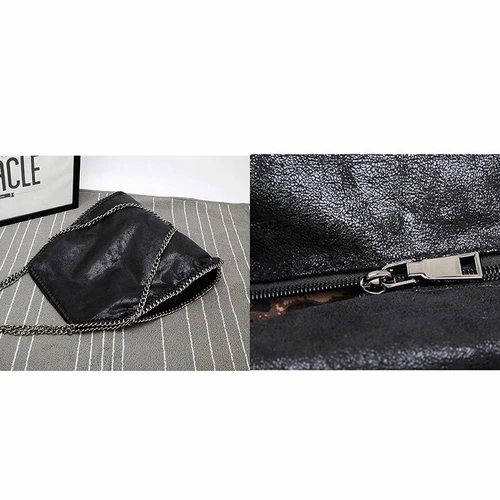 Woman Shoulder Bag Large Shoulder Black Color with Eco Leather Chains - Picture 4 of 21
